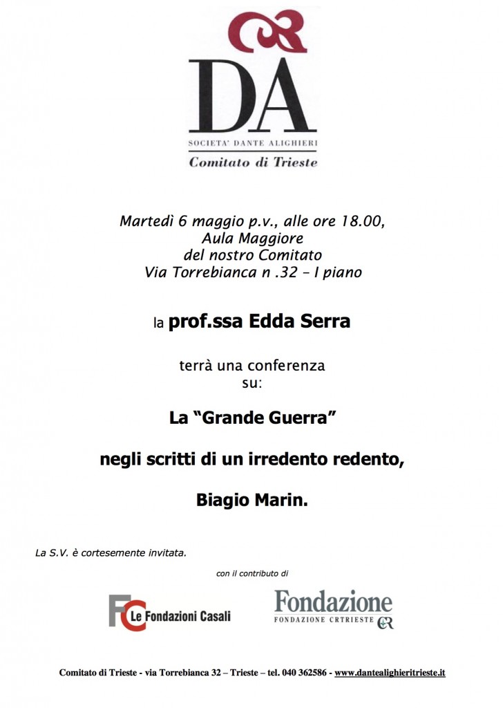 Invito prof.ssa Edda Serra mercoledì 6 maggio p.v.