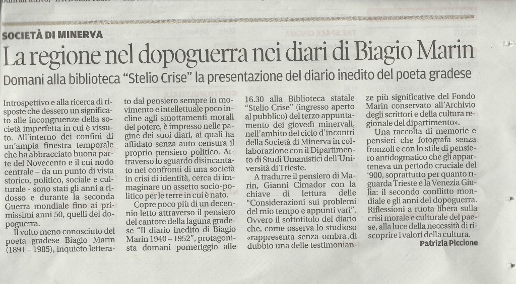 Il Piccolo 21 gennaio 2015 p. 25 Trieste Agenda